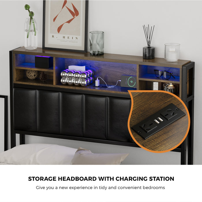 Bed Frame King Single Size Led Storage Bedhead 2 Drawers Usb Charge