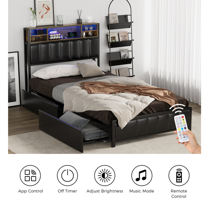 Bed Frame King Single Size Led Storage Bedhead 2 Drawers Usb Charge