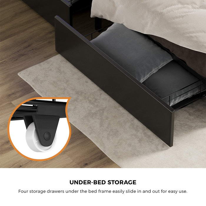 Bed Frame King Single Size Led Storage Bedhead 2 Drawers Usb Charge