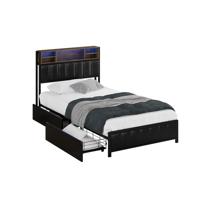 Bed Frame King Single Size Led Storage Bedhead 2 Drawers Usb Charge