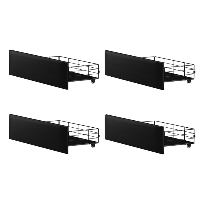4X Trundle Drawers For Bed Frame Base Storage With Wheels Metal Black
