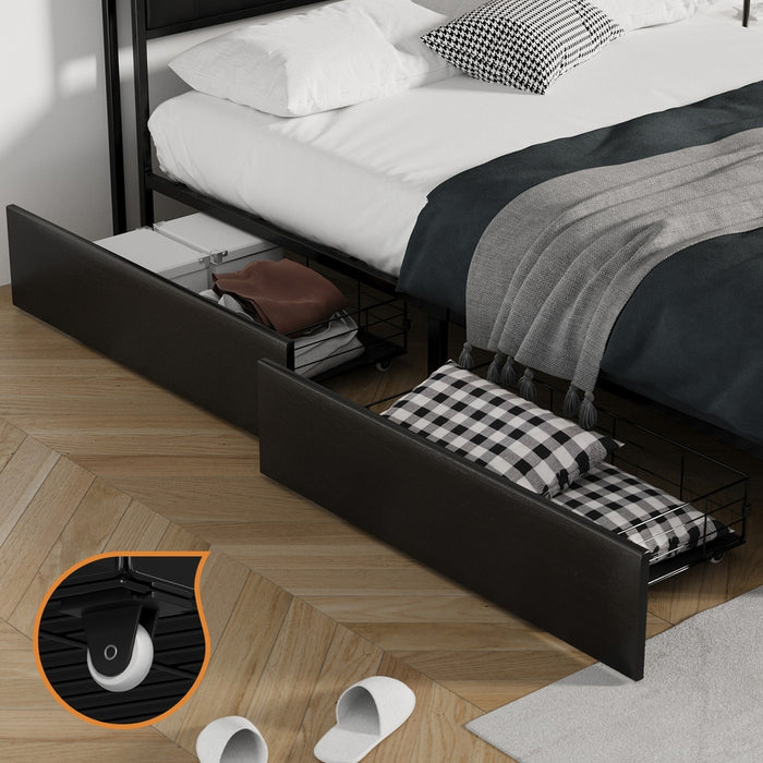 4X Trundle Drawers For Bed Frame Base Storage With Wheels Metal Black