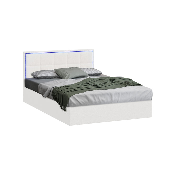 Bed Frame Double Size Rgb Led Gas Lift Storage Base White Boucle