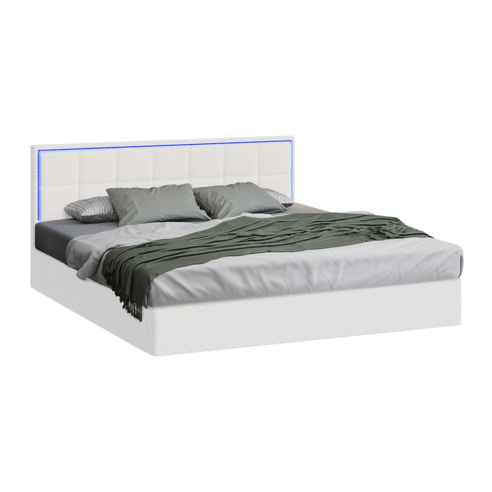 Bed Frame King Size Rgb Led Gas Lift Storage Base White Boucle