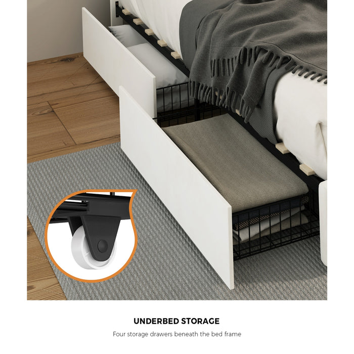 Led Bed Frame Double Size With 4 Drawers Adjustable Headboard Beige