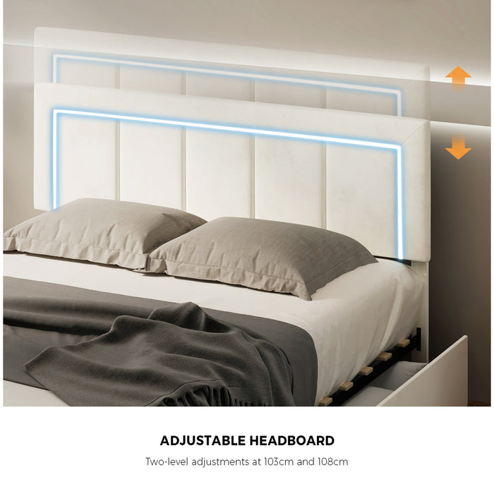 Led Bed Frame Queen Size With 4 Drawers Adjustable Headboard Beige