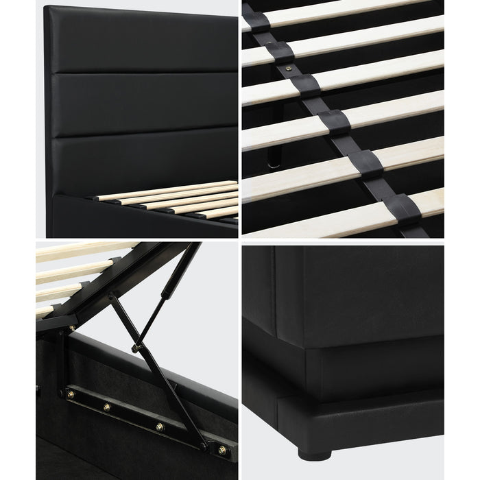 Bed Frame Queen Size Led With Gas Lift Storage Mattress Set Black Layz