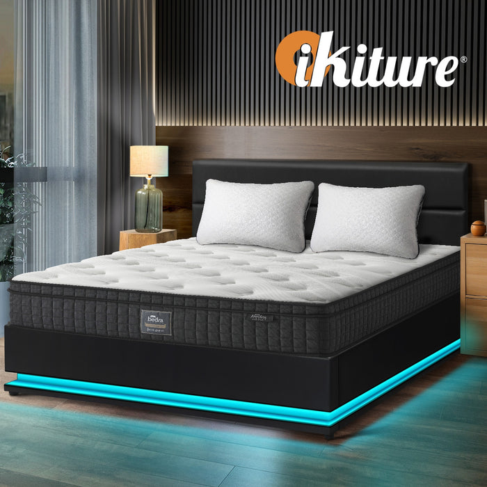 Bed Frame Queen Size Led With Gas Lift Storage Mattress Set Black Layz