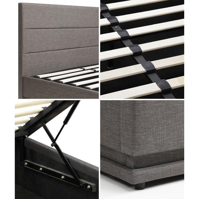 Bed Frame Queen Size Led With Gas Lift Storage Mattress Set Grey Layz
