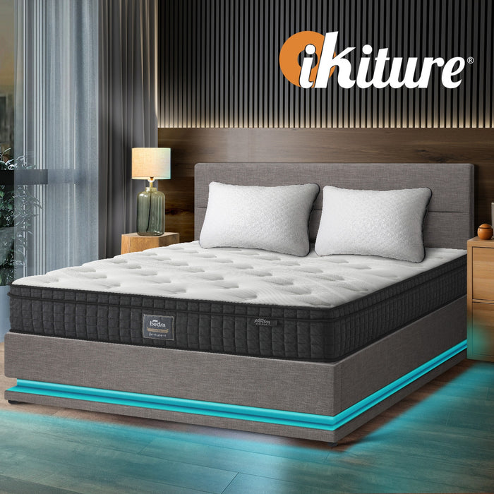 Bed Frame Queen Size Led With Gas Lift Storage Mattress Set Grey Layz