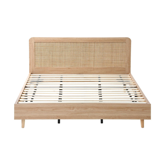 Bed Frame King Size Wooden Bed Rattan Headboard