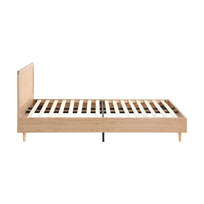 Bed Frame King Size Wooden Bed Rattan Headboard