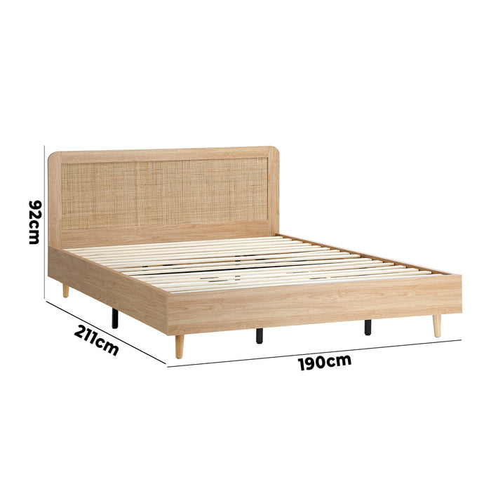 Bed Frame King Size Wooden Bed Frame Rattan Headboard