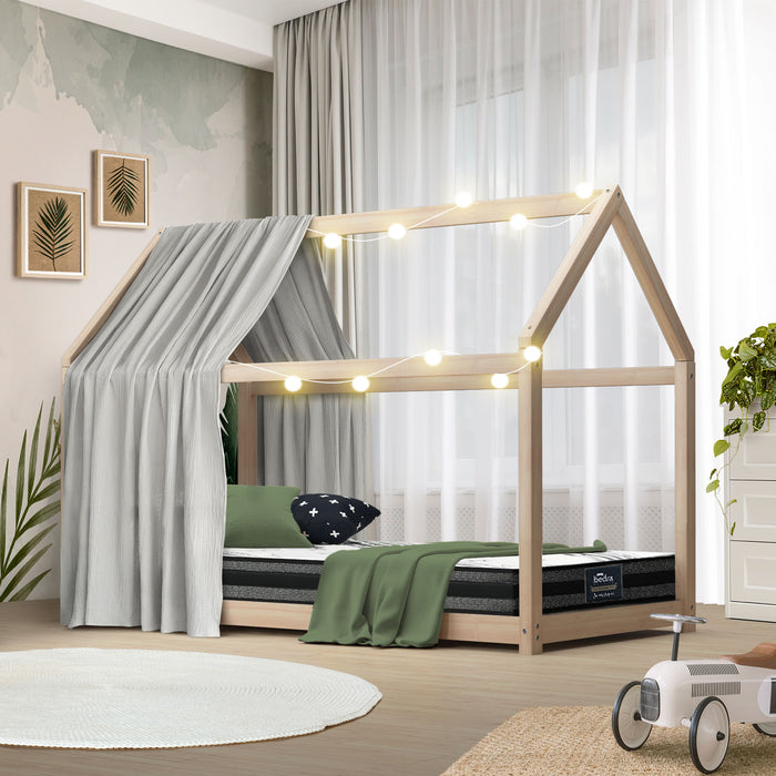 Kids Bed Frame With Single Mattress Set House Style Wooden