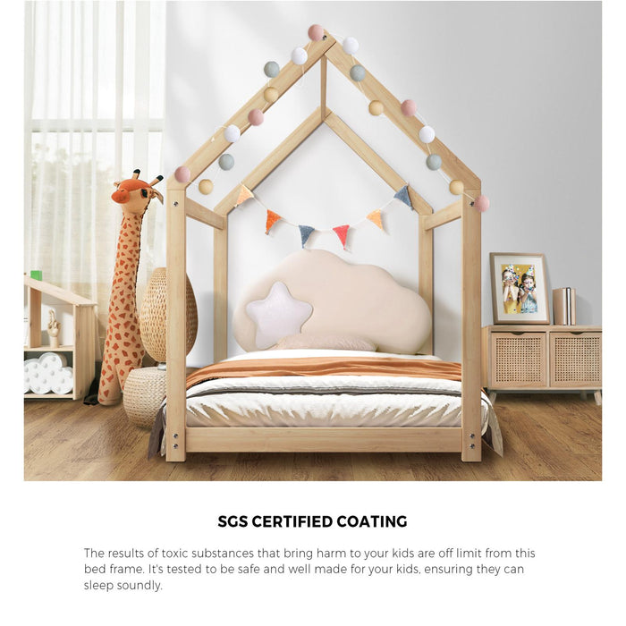 Kids Bed Frame With Single Mattress Set House Style Wooden