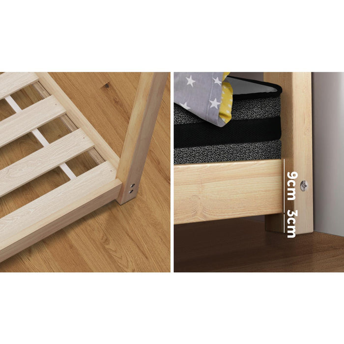 Kids Bed Frame With Single Mattress Set House Style Wooden