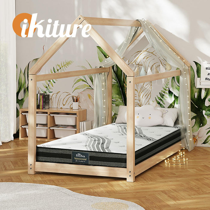 Kids Bed Frame With Single Mattress Set House Style Wooden
