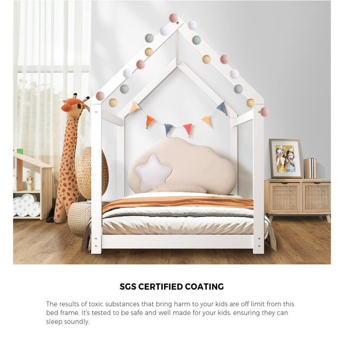 Kids Bed Frame With Single Mattress Set House Style White