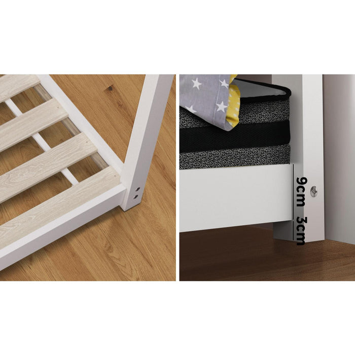 Kids Bed Frame With Single Mattress Set House Style White