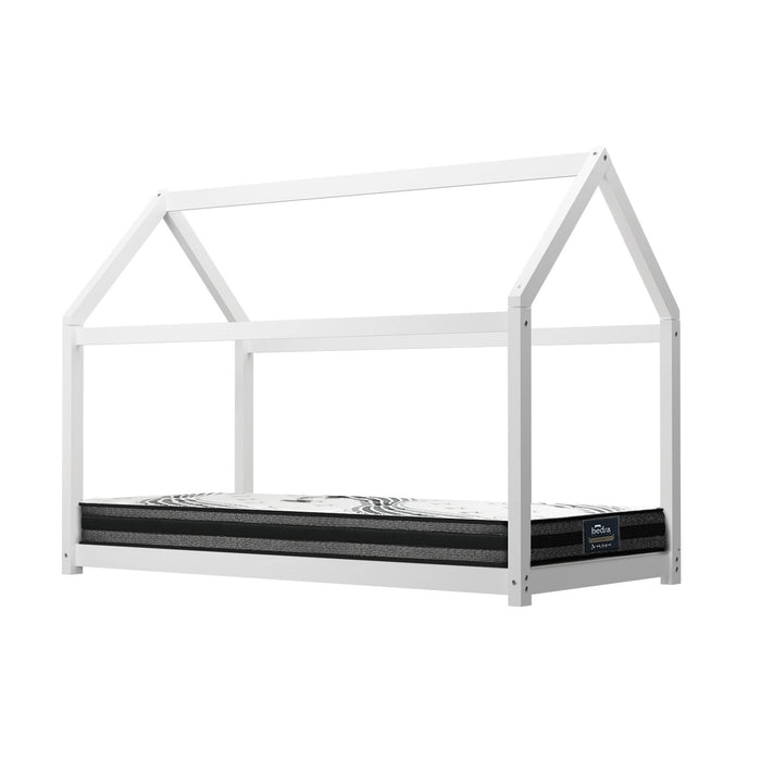 Kids Bed Frame With Single Mattress Set House Style White