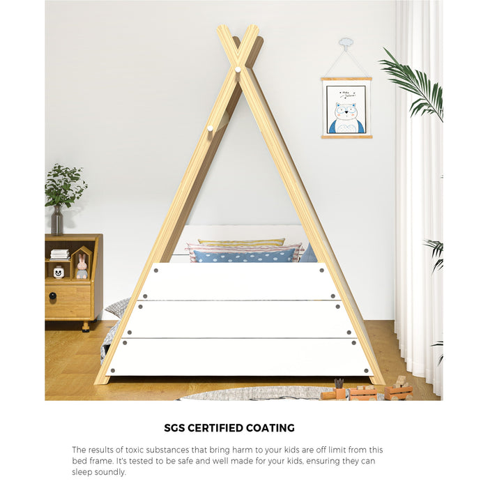 Kids Bed Frame And Mattress Timber Single House Teepee Triangle Beds