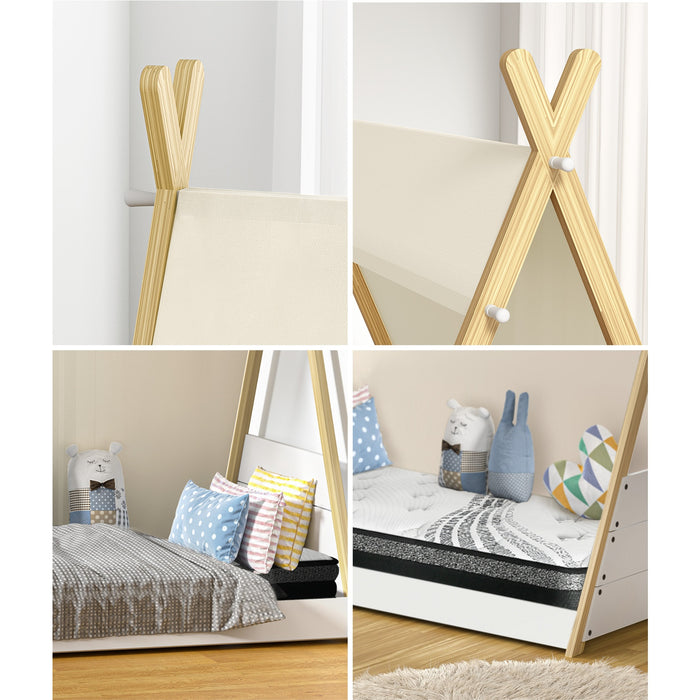 Kids Bed Frame And Mattress Timber Single House Teepee Triangle Beds