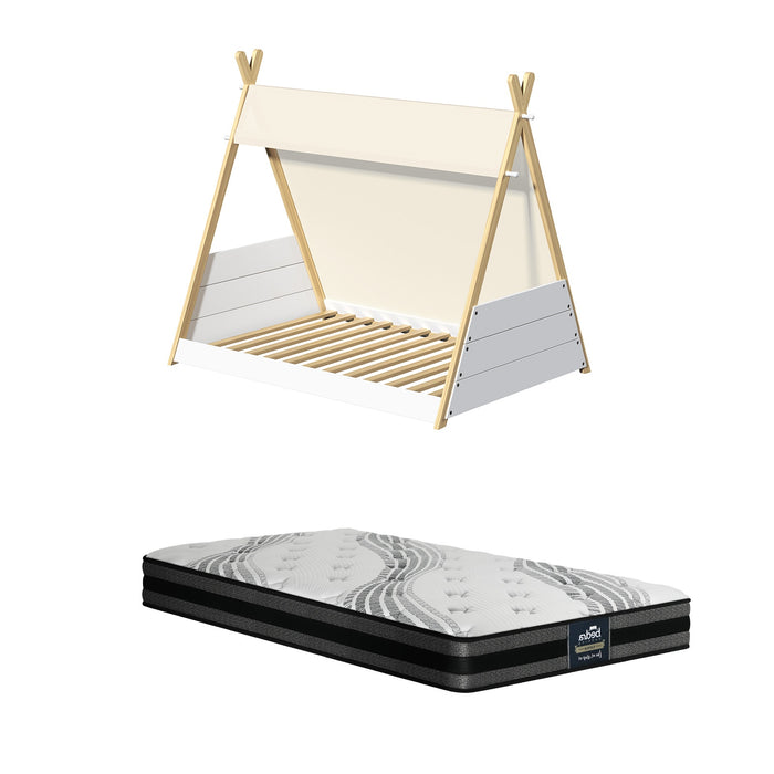 Kids Bed Frame And Mattress Timber Single House Teepee Triangle Beds