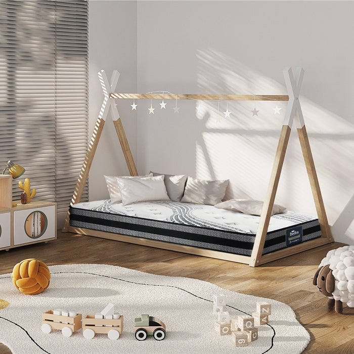 Kids Bed Frame With Single Mattress Set Teepee House Style