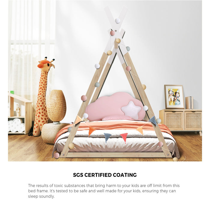 Kids Bed Frame With Single Mattress Set Teepee House Style