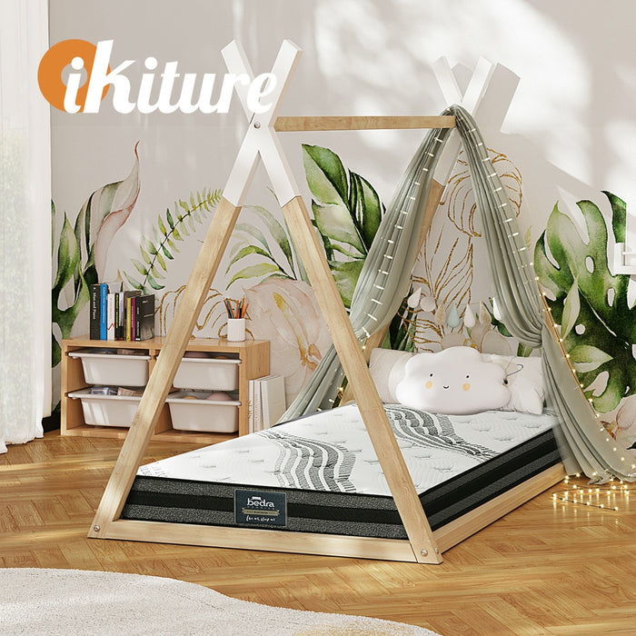 Kids Bed Frame With Single Mattress Set Teepee House Style