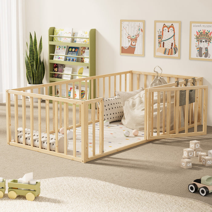 2-In-1 Kids Bed Frame Single Toddler Play Centre Guard Fence Gate Wood