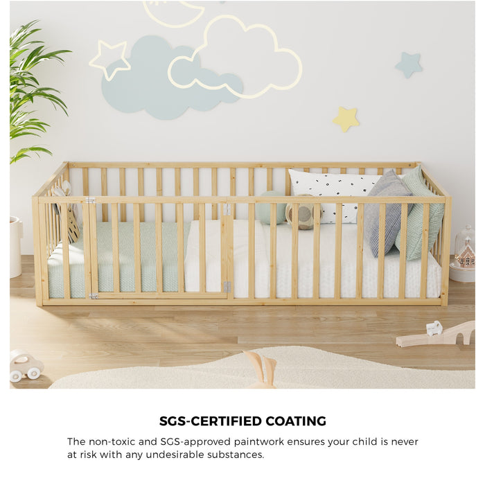 2-In-1 Kids Bed Frame Single Toddler Play Centre Guard Fence Gate Wood