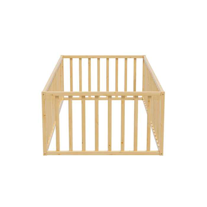 2-In-1 Kids Bed Frame Single Toddler Play Centre Guard Fence Gate Wood