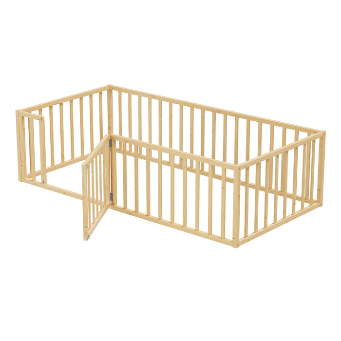 2-In-1 Kids Bed Frame Single Toddler Play Centre Guard Fence Gate Wood