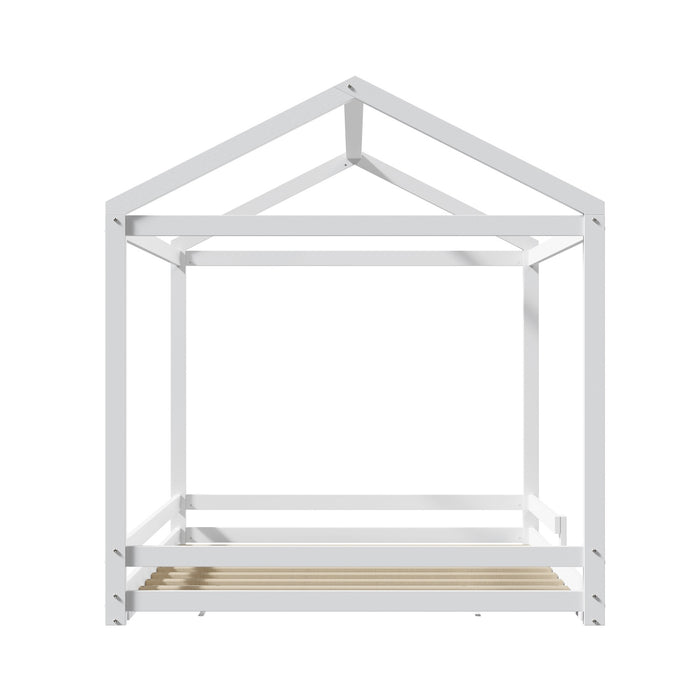 Kids Wooden Bed Frame Timber House Beds Base With Fence Double White