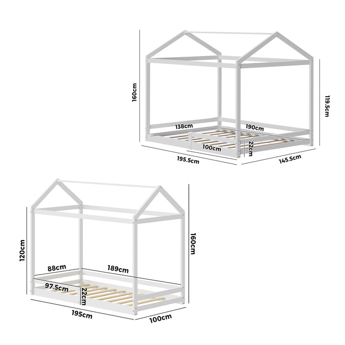 Kids Wooden Bed Frame Timber House Beds Base Single Size White