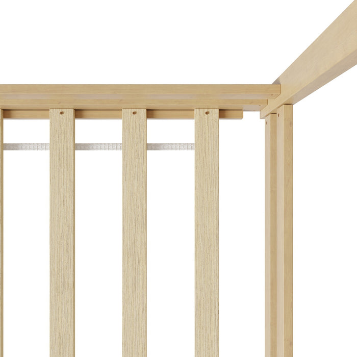 Kids Wooden Bed Frame House Beds Base Timber Fence Single Size Beige