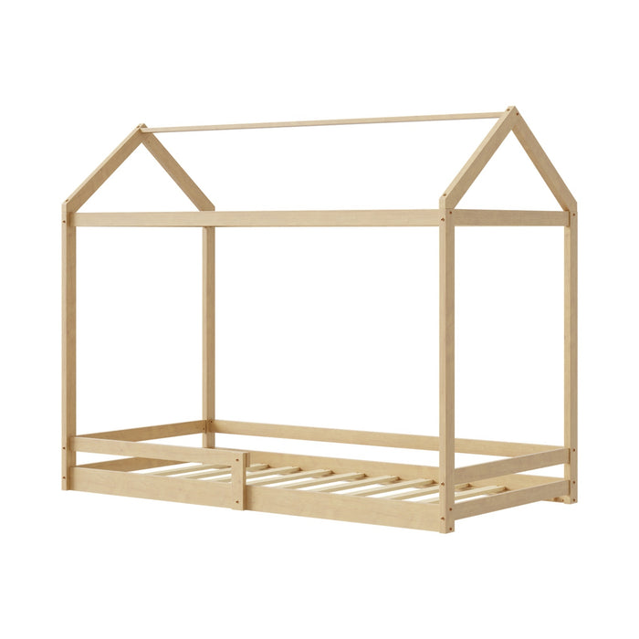 Kids Wooden Bed Frame Timber House Beds Base Single Size Beige