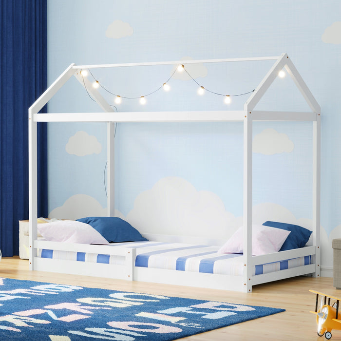 Kids Wooden Bed Frame Timber House Beds Base Single Size White