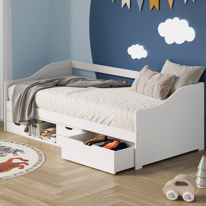 Kids Bed Frame Single Daybed With Trundle Storage Drawers Timber White