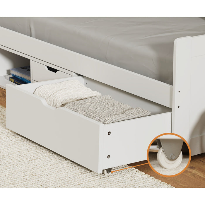 Kids Bed Frame Single Daybed With Trundle Storage Drawers Timber White