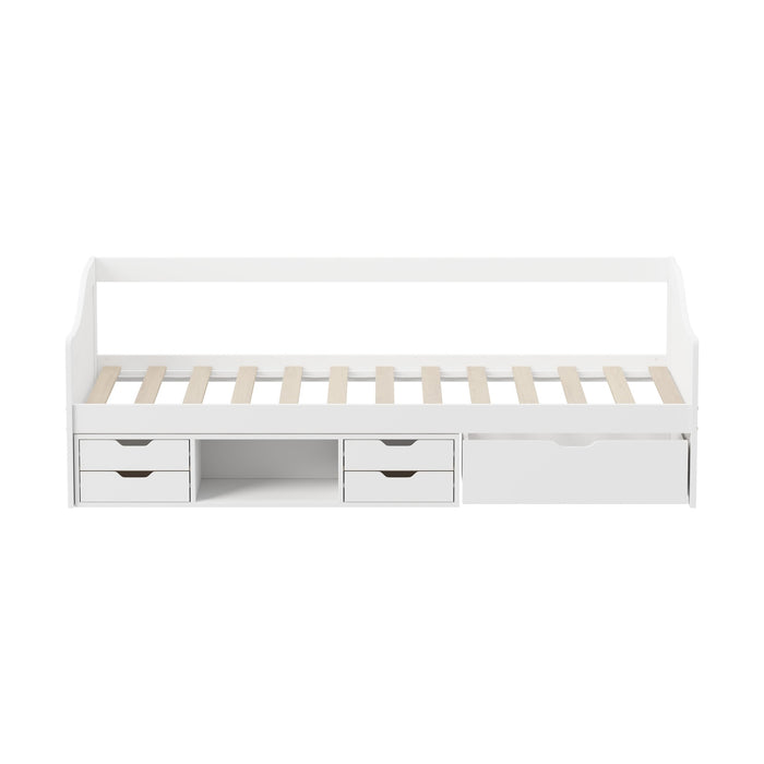 Kids Bed Frame Single Daybed With Trundle Storage Drawers Timber White