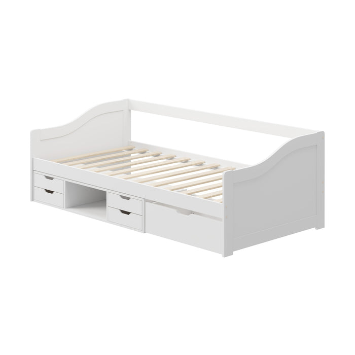 Kids Bed Frame Single Daybed With Trundle Storage Drawers Timber White