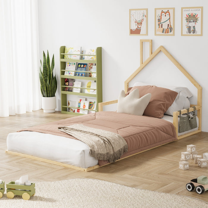 Wooden Kids Bed Frame Floor Beds Chimney Platform King Single Natural