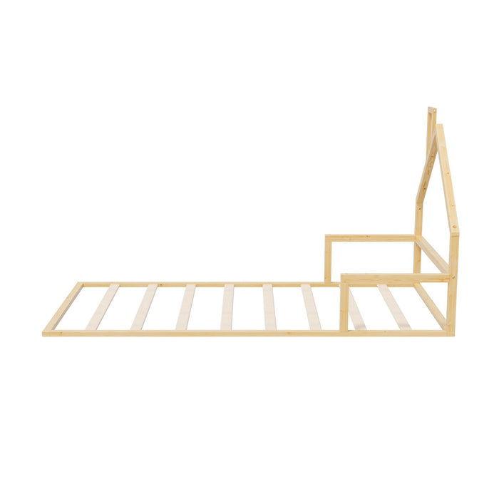 Wooden Kids Bed Frame Floor Beds Chimney Platform King Single Natural