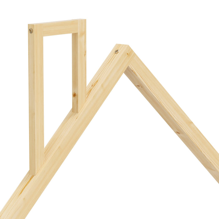 Wooden Kids Bed Frame Floor Beds Chimney Platform King Single Natural