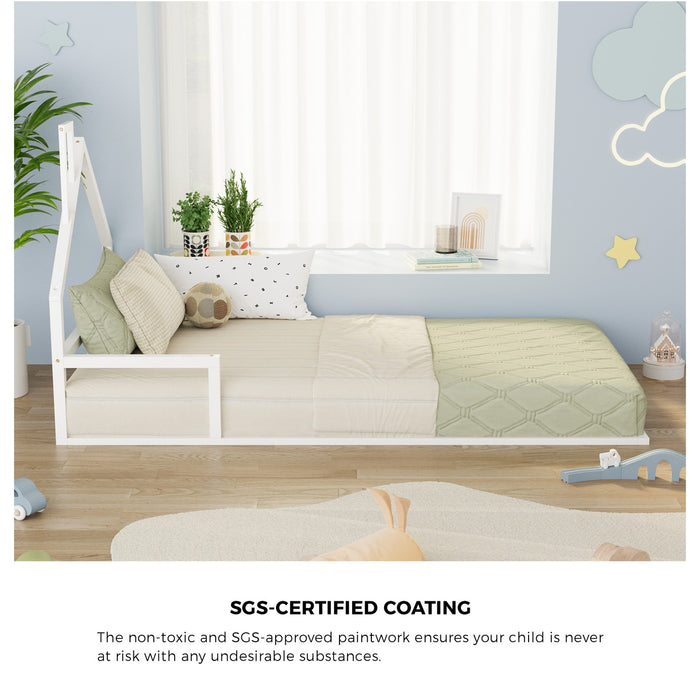 Wooden Kids Bed Frame Floor Beds Chimney Platform King Single White