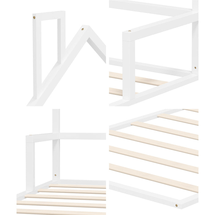 Wooden Kids Bed Frame Floor Beds Chimney Platform King Single White