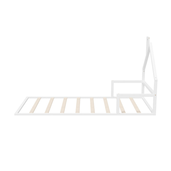 Wooden Kids Bed Frame Floor Beds Chimney Platform King Single White