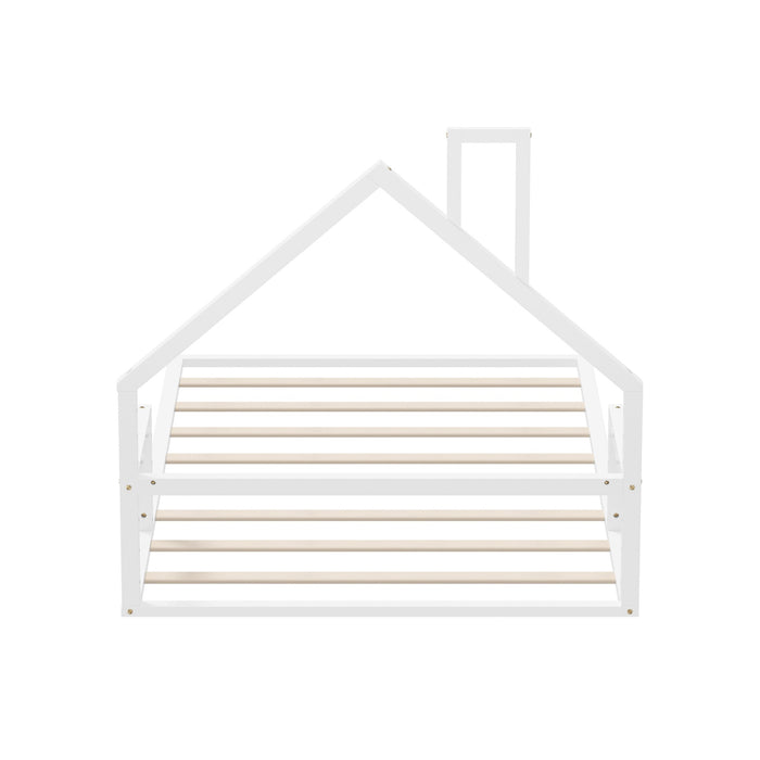 Wooden Kids Bed Frame Floor Beds Chimney Platform King Single White